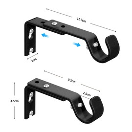 Adjustable Brackets for 1 or 7/8 Inch Curtain Rod,Heavy Duty Black Curtain Rod Holders Single Curtain Rod Hanging Hardware Wall Mount Bracket Drapery Hooks Fix Rod Pole Support,Set of 3