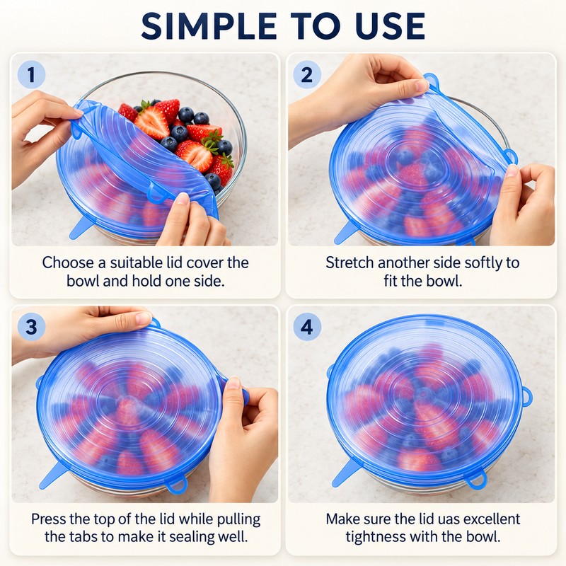 Silicone Stretch Lids for Food Storage – Reusable Elastic Covers