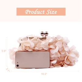 SUKUTU Women's Evening Clutch Flowers Evening Handbag Women's Wedding Party Chain Shoulder Bag Purse, champagne, Elegant