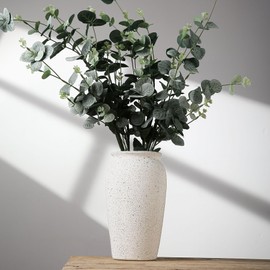 Rustic Farmhouse Flower Large Ceramic Vase, Vintage Pampas Grass Vase, White Modern Decorative Ceramic Flower Vase for Home Decor, Table, Living Room Decoration, Shelf Decor, Mantel, 9.8 Inch