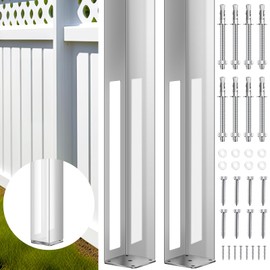 Hicarer 2 Sets 5" x 5" x 48" Vinyl Fence Concrete Post Heavy Duty Fence Post for Vinyl Newel Posts Mount Tower with Mounting Kit - Galvanized Steel, 300 lbs Load Capacity