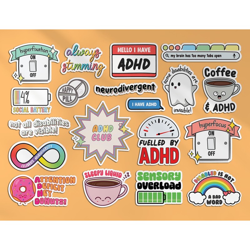 A4 Sticker Sheet ADHD Vinyl Stickers - Celebrate Neurodiversity Autistic
