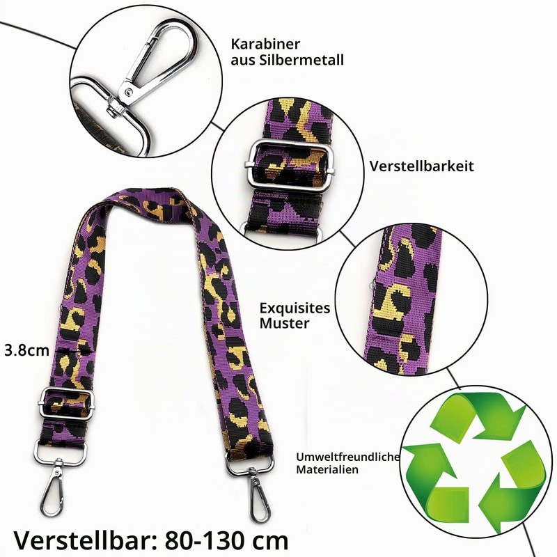 Bag Straps for Changing, Bag Strap Purple Leopard, Adjustable Shoulder