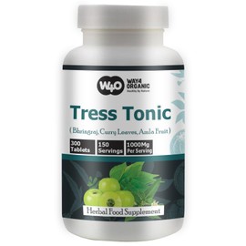 Tress Tonic Capsules(Tablets), a unique combination of Bhringraj, Curry Leaves and Amla Fruit in (50:25:25) Ratio, 300 pills, 150 Servings, 1000 mg per servings, Hair Growth Supplement. Pack of 1
