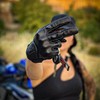Harssidanzar Womens Full Finger Goatskin Leather Touchscreen Motorcycle Gloves GL016,Black,