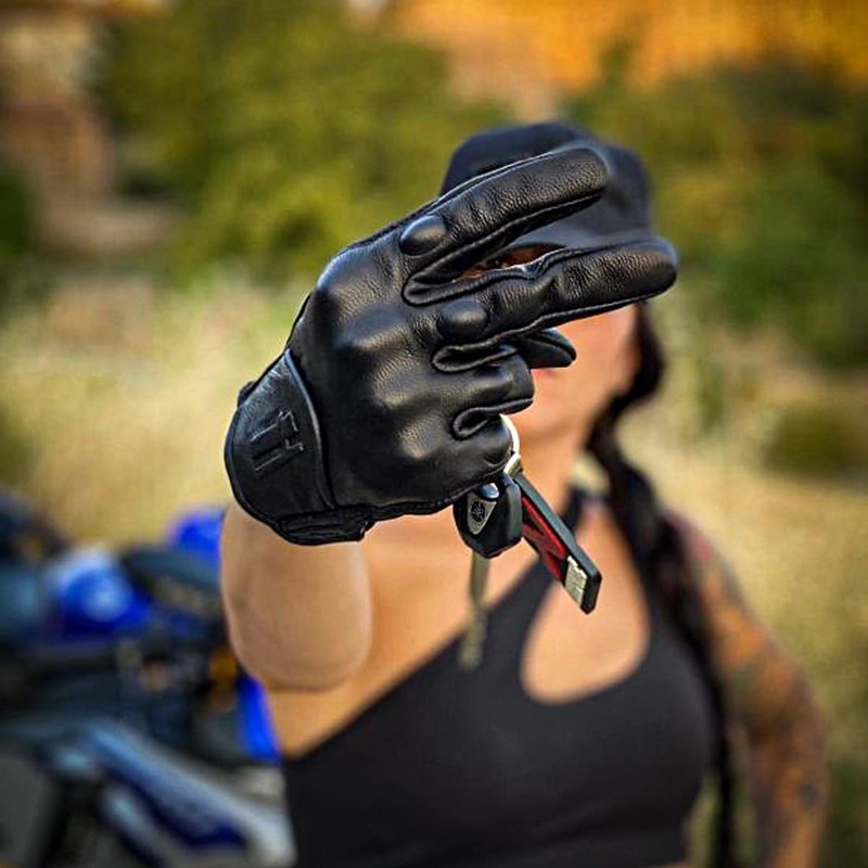 Harssidanzar Womens Full Finger Goatskin Leather Touchscreen Motorcycle Gloves GL016,Black,