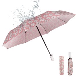 Cooloutdoors Umbrella Windproof Travel Umbrellas for Rain Durable & Compact Umbrella, Strong Metal Frame, Windproof and Waterproof Canopy - Little daisy Print Umbrella for Travel（Pink）