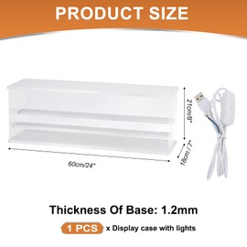 MECCANIXITY Clear Display Case, 3 Layer Acrylic Figure Display Case Clear Display Boxes for Collectibles, Figures Model Toys Home Storage(with Square LED Light, 24x7x8 Inch White Base)