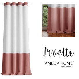 AmeliaHome Curtain 140 x 270 cm 1 Piece Semi-Transparent Eyelet Curtain Velvet Look Irvette Dusky Pink