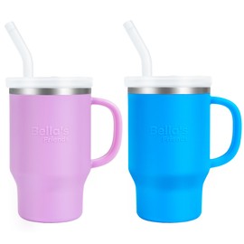 Bella's Friends Portable Mini Tumbler – Adorable 9 oz Toddler Sippy Cup, Stainless Interior & Silicone Body, Leak‑Proof, Dishwasher Safe, Gift for 1-3 Years Old Girls & Boys, 2 Pack, Lilac&Azure Blue