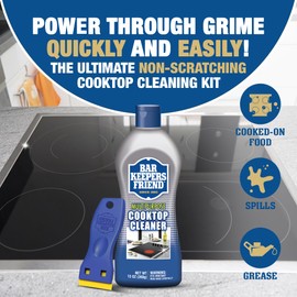 Bar Keepers Friend Cooktop Cleaner (2 x13 oz) + Scraper - Multipurpose Liquid Stovetop Cleanser, Safe for Use on Glass & Ceramic Cooking Surfaces, Copper, Brass, Chrome, Stainless Steel & Porcelain