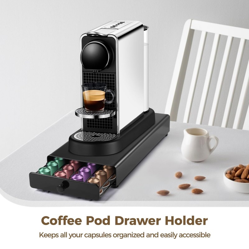 Coffee Pod Drawer Holder, Compatible with Nespresso Capsules, Metal Capsule