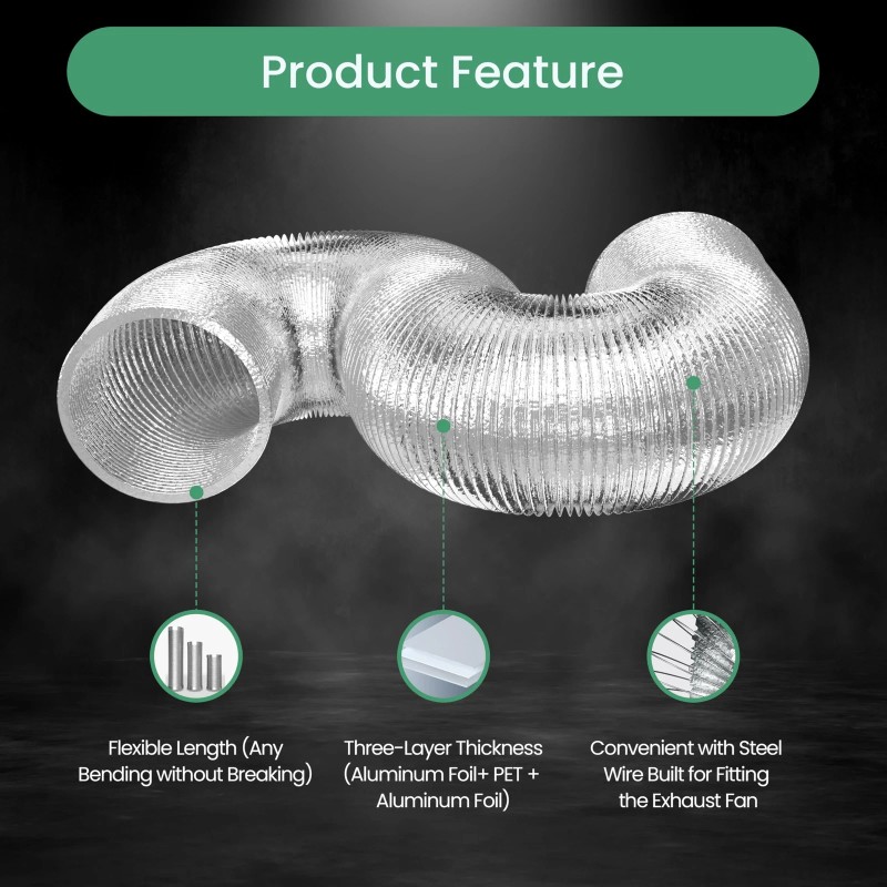 iPower 12-Inch 25-Feet Aluminum Ducting Vent Hose for Cooling Ventilation
