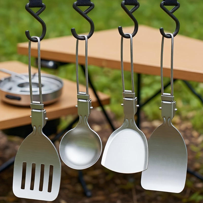 Camp Kitchen Set,6 Piece Folding Soup Spoon Travel Utensils Kit
