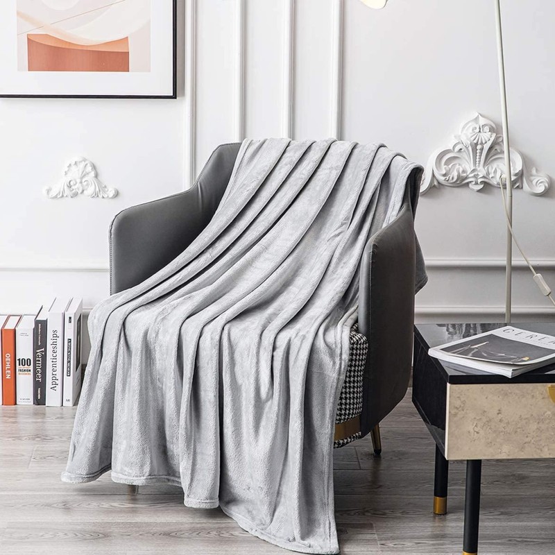 funky gadgets Flannel Fleece Blanket Throw - Grey Soft Warm