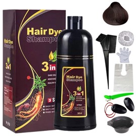 Champú Instant Hair Color para Cabello,Champú para Teñir el Cabello,Cobertura 100% de Canas,Champú para Teñir el Cabello Negro 3 en 1,Coloración a Base de Hierbas en Minutos para Mujeres y Hombres,Marron Oscuro