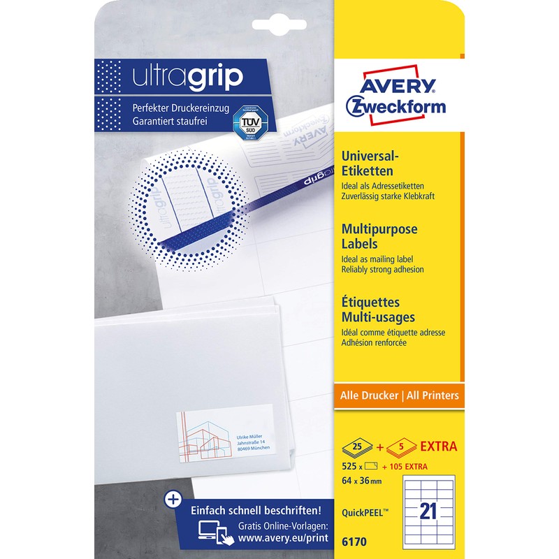 Avery Zweckform 6170 Labels 64 x 36 mm Quick-Peel 25