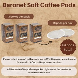 Baronet Coffee Pods [Breakfast Blend-54 Pods] Single Cup Use, Like Senseo [3 Boxes of 18 Single Serve 10 Gram] Regular Strength, Light Roast [Breakfast Blend]