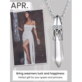 KeyStyle Sterling Crown Necklace with April Birthstone for Women, Created Diamond Charm White Cubic Zircon Anniversary Jewelry for Wife Girlfriend