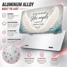 Front License Plate Aluminum Metal Decorative Car Vanity Tag Cover Funny Cute Novelty 6"x12" with 4 Holes for Trucks SUVs Cars,Angel Wings