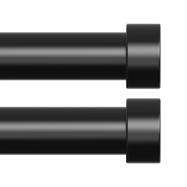 OLV 2 Pack Black Curtain Rods for Windows 66 to 120 Inch, 1'' Modern Easy Install Adjustable Curtain Rod with End Cap Design, Heavy Duty Single Decorative Drapery Pole for Living Room, Bedroom