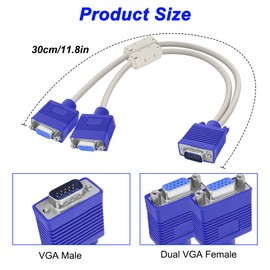 MEIRIYFA VGA Splitter Cable, 1080P HD VGA 1 Male to Dual 2 Female Adapter Converter Video Cable Dual VGA Monitor Y Cable for Screen Duplication (2PCS, 30cm)