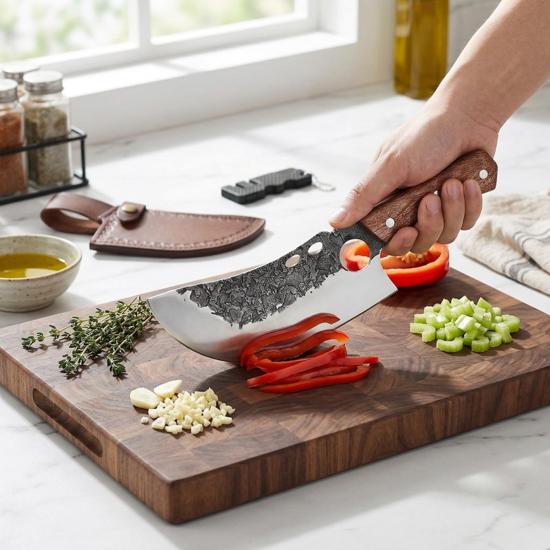 KOFERY Hand Forged Serbian Cleaver for Outdoor Kitchen & Meat