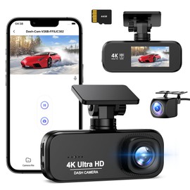 Drive Recorder, Front and Rear Camera, 4K UHD, 8 Million Pixels + 1080P Full HD, HDR/WDR Compensation, 5 GWIFI, 170 Degree Wide Angle View, 64 GB Card Included, F1.8 Large Aperture Lens, 1.47 Inch