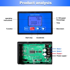 DEWIN DC Motor Speed Controller, 0-100% Adjustable Wireless Remote Control DC Motor Speed Controller DC 6.5-55V 30A LCD Smart Display Timing Control