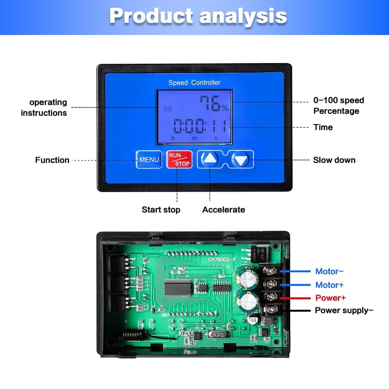 DEWIN DC Motor Speed Controller, 0-100% Adjustable Wireless Remote Control