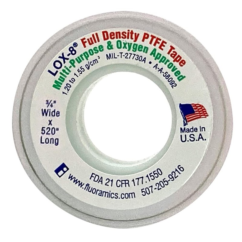 Fluoramics' LOX-8 Full Density PTFE Tape 3/4" Wide x 520"