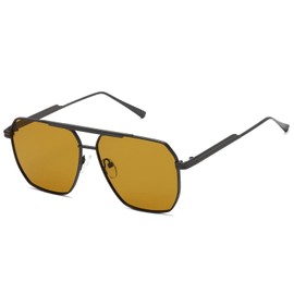 kimorn Polarized Sunglasses for Women and Men Retro Oversized Square Vintage Fashion UV400 Classic Large Metal Sunglasses K1221, Grey / Yellow