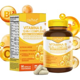 Gwynne Complejo De Vitamina B,receta 12 En 1,con Vitamina C,b2,b12,b1,b3,b5,b6,colina,magnesio Y Inositol, Apoyo Energía,cerebral Y Cardíaco,90 Cápsul