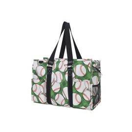 NGIL Utility Water Resistant Tote Bag, Top Zipper Closure, Perfect Gifts for Working Women, Nurses, Gym bag (Baseball field- Black)