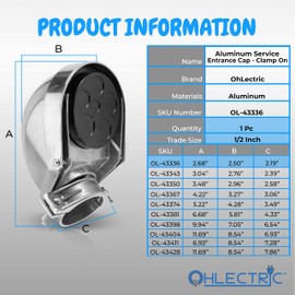 OhLectric ½ Inch Service Entrance Cap - Cast Aluminum Entrance Heads - Connect Cables To A Box Or An Enclosure - Bar Type Clamp -Weather Resistant - Simple Construction And Easy Assembly - OL-43336