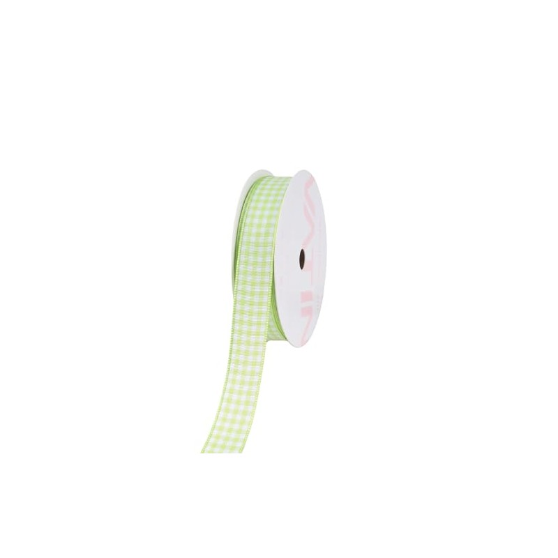 VATIN Apple Green and White Gingham Ribbon, Each Roll Measuring