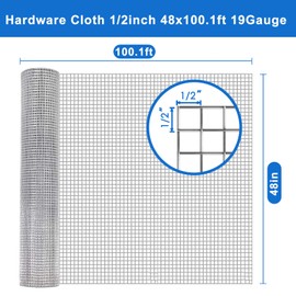 Metamesh 19 Ga Hardware Cloth 1/2 inch 48" x 50' - Premium Chicken Wire Mesh Roll for Effective Garden Fencing, Chicken Runs, and Robust Gopher Mesh Protection