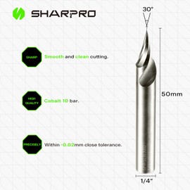SHARPRO Chamfer Router Bits V Groove O Flute Spiral Router Bit 30 Degree 1/4 Inch Shank CNC Carbide V-bit for Engraving and Chamfering Lettering, Ideal for Wood, Metals(HB125-400) and PVC (3PCS)