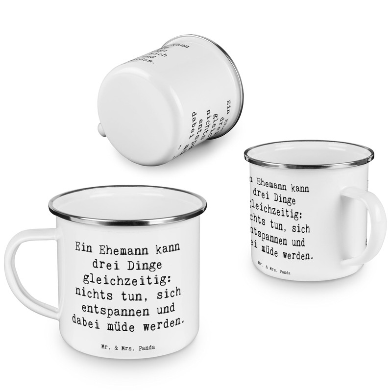 Mr. & Mrs. Panda Camping Emaille Tasse Spruch Ehemann Fähigkeiten