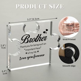 SOUHONEY Birthday Gifts for Brother, Acrylic Puzzle Plaque Desk Decor - Brother Gifts from Sister, Gifts for Brother Adult, Brother Gifts for Fathers Day Christmas - 3.3 * 2.8inches