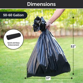 MaxiMite Large Black Garbage Bags, 55 Gallon Trash Bags, 50 Count, Medium Duty Liners, Multi-purpose Trash Can Bags, Great for both indoor and outdoor use, Made in USA