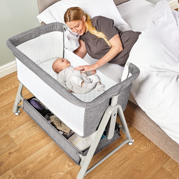 Cowiewie Bassinets Baby Bedside Sleeper for Infants with Storage Basket, Bassinet for Newborn, Adjustable Bedside Crib,Travel Bag Included