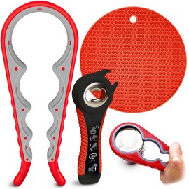 Can Gripper Opener Rubber Tools for Seniors - Rubber Jar Opener Gripper Pad and 2 Openers for Seniors with Weak Hands, Ergonomic Handle, Easy to Use & Clean, Fits Up to 2.7 Inch Caps