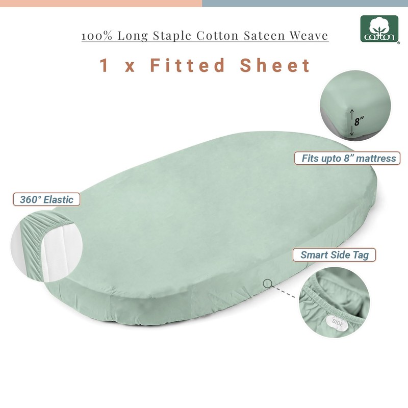 Pizuna 100% Cotton Fitted Crib Sheet Sea Foam, 400 Thread