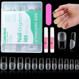 Square Fake Nails Tips - 504Pcs Upgraded Soft Gel Square Gel Nail Tips Press on Nails Pre-shape Clear Square Nails Tips for Full Cover Acrylic Square Nails French False Nails For Nail Exte