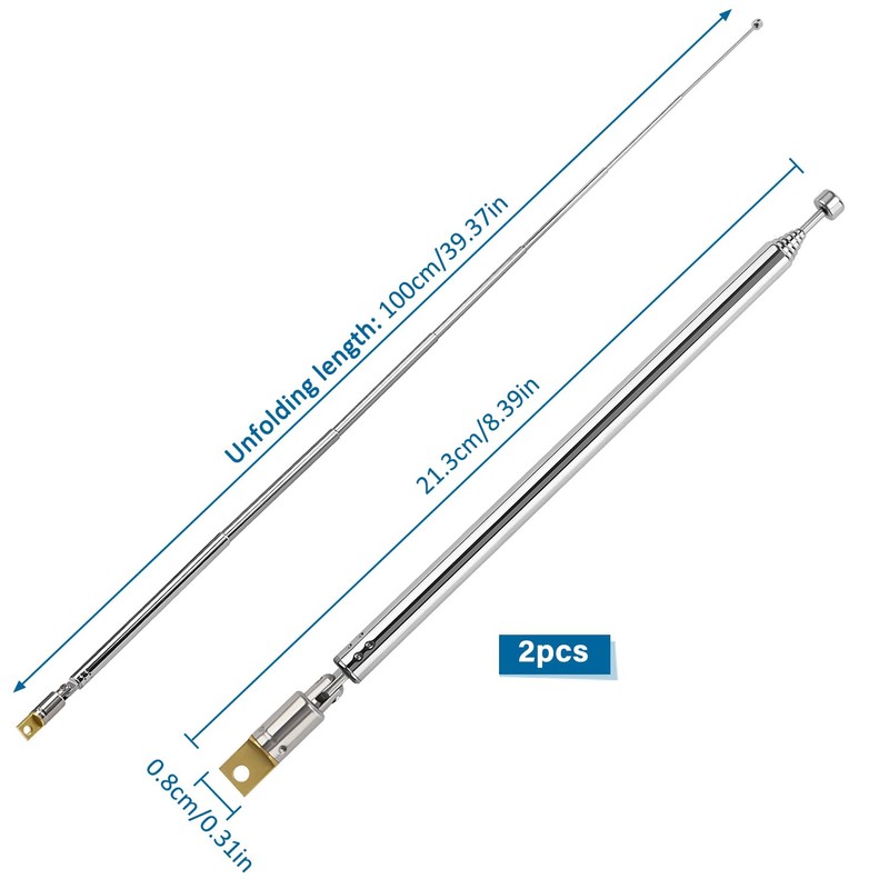 VooGenzek 2 PCS 100cm 7 Section Replacement Telescopic Aerial Antenna,