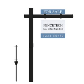 FENCETECH Vinyl PVC Real Estate Sign Post 6' Tall, Realtor Yard Sign Post (Connected type), 47" Arm Holds Up to 36" Sign - Black (No Sign)