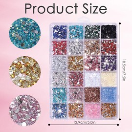 24 Colours 3-4mm Rhinestones, Rhinestones for Craft, Flat Back Resin Crystal AB Jelly Rhinestones, Rhinestones for Clothes, Bedazzling Gems, Round Diamond for Crafts Nail Art Clothes Shoes Bags