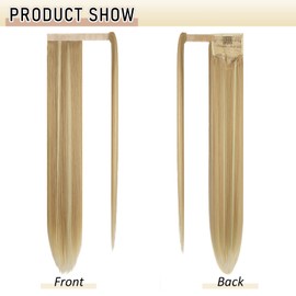 Sofeiyan Long Straight Ponytail Extension 28 inch Wrap Around Ponytail Synthetic Hair Extensions Clip in Ponytail Hairpiece for Women, Light Blonde/Platinum Blonde mix