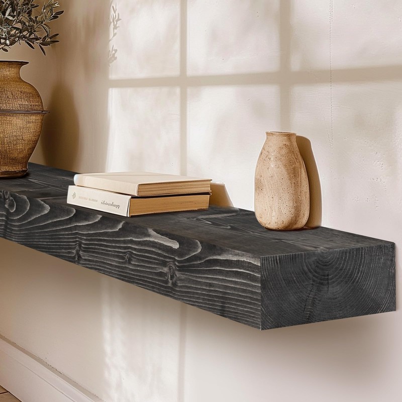 YLYHSST 60" Fireplace Mantel, 3'' Thick Handmade Rustic Solid Wood